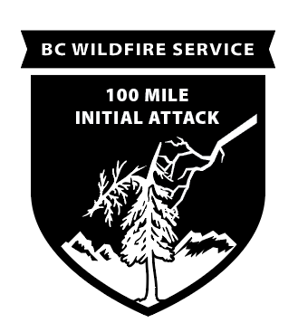 The 100 Mile Initial Attack logo. It displays a black and white graphic of a tree being spilt by lightning.
