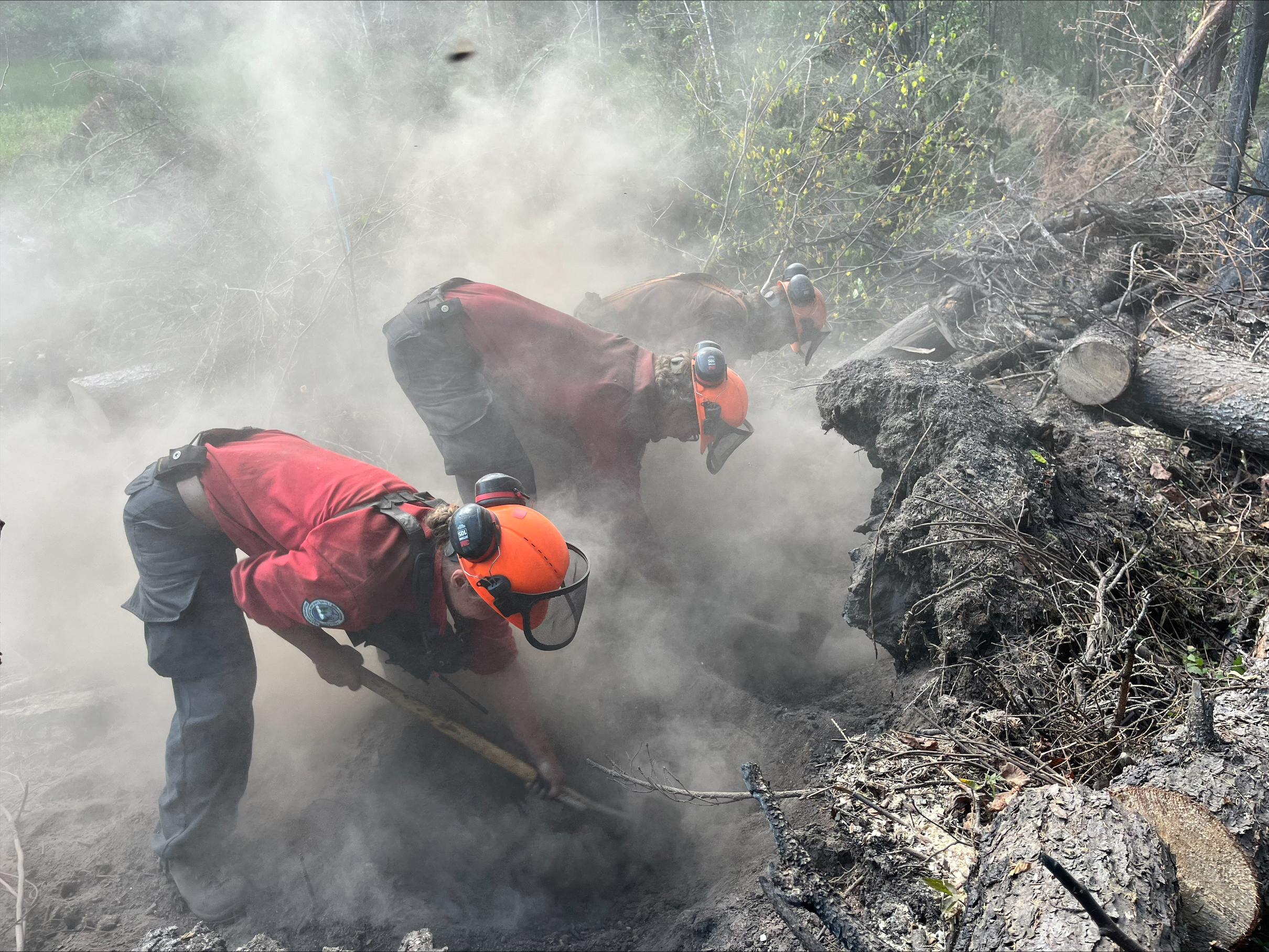 North Island Initial Attack Crew digging hotspot on Patry Creek (G90207) wildfire.