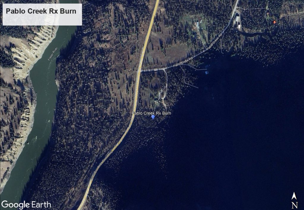 Google earth image identifying Pablo Creek prescribed burn site