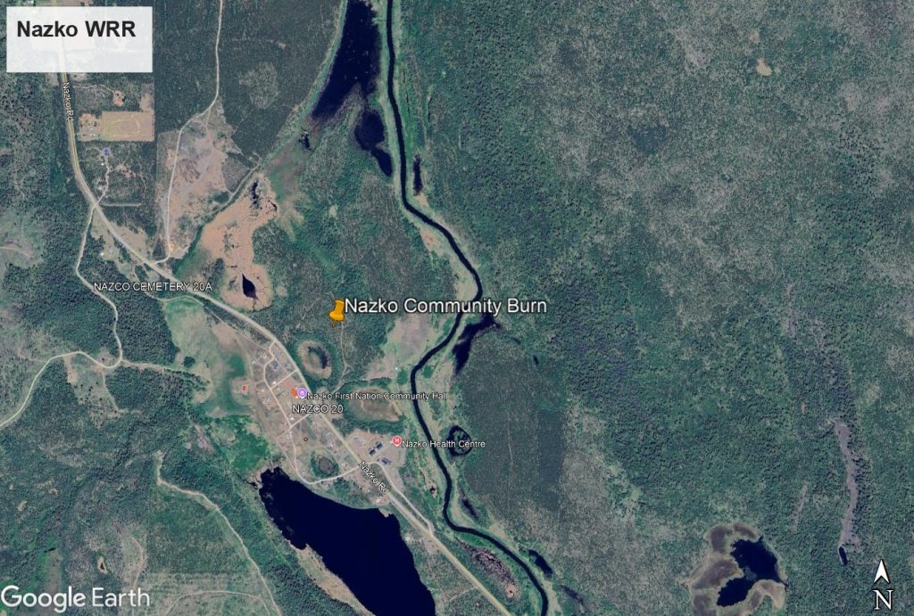 Google earth image identifying the location of the Nazko prescribed burn area