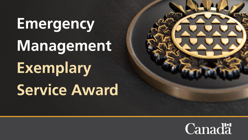 A photo of a medallion that is issued to recipients of the Emergency Management Exemplary Service Award.
