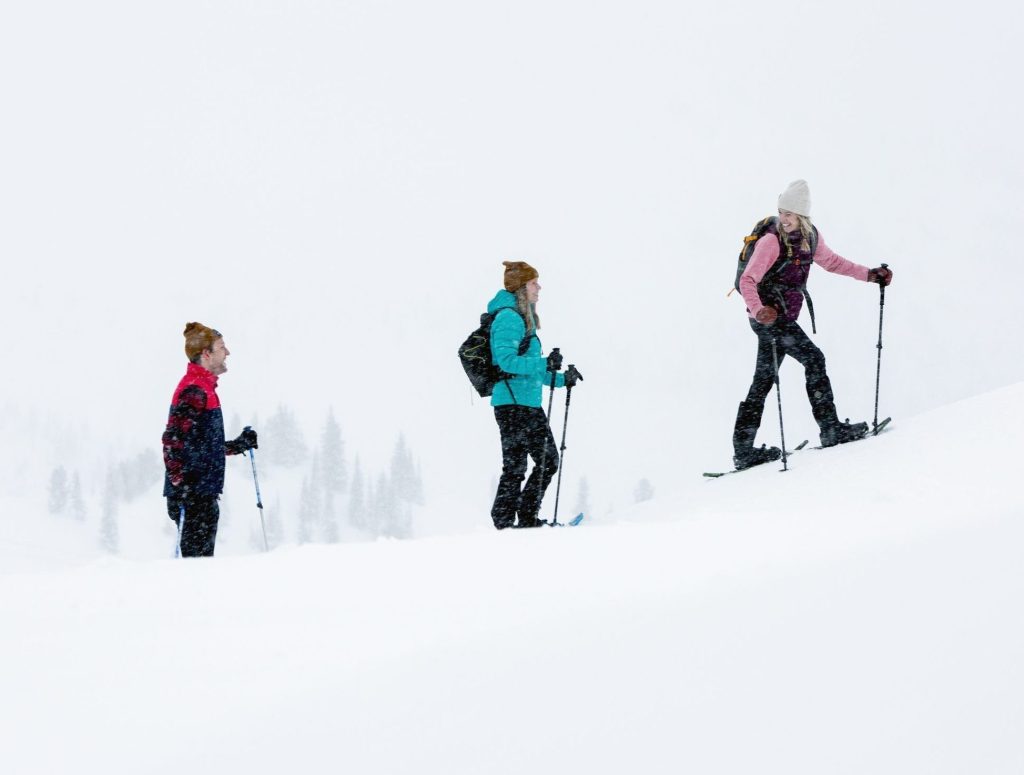 Group of people skiing on a snow-covered mountain