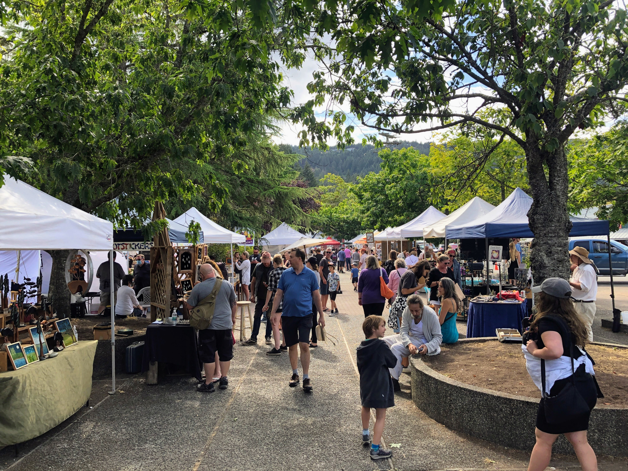 Community members at the Ganges Market on Salt Spring Island.